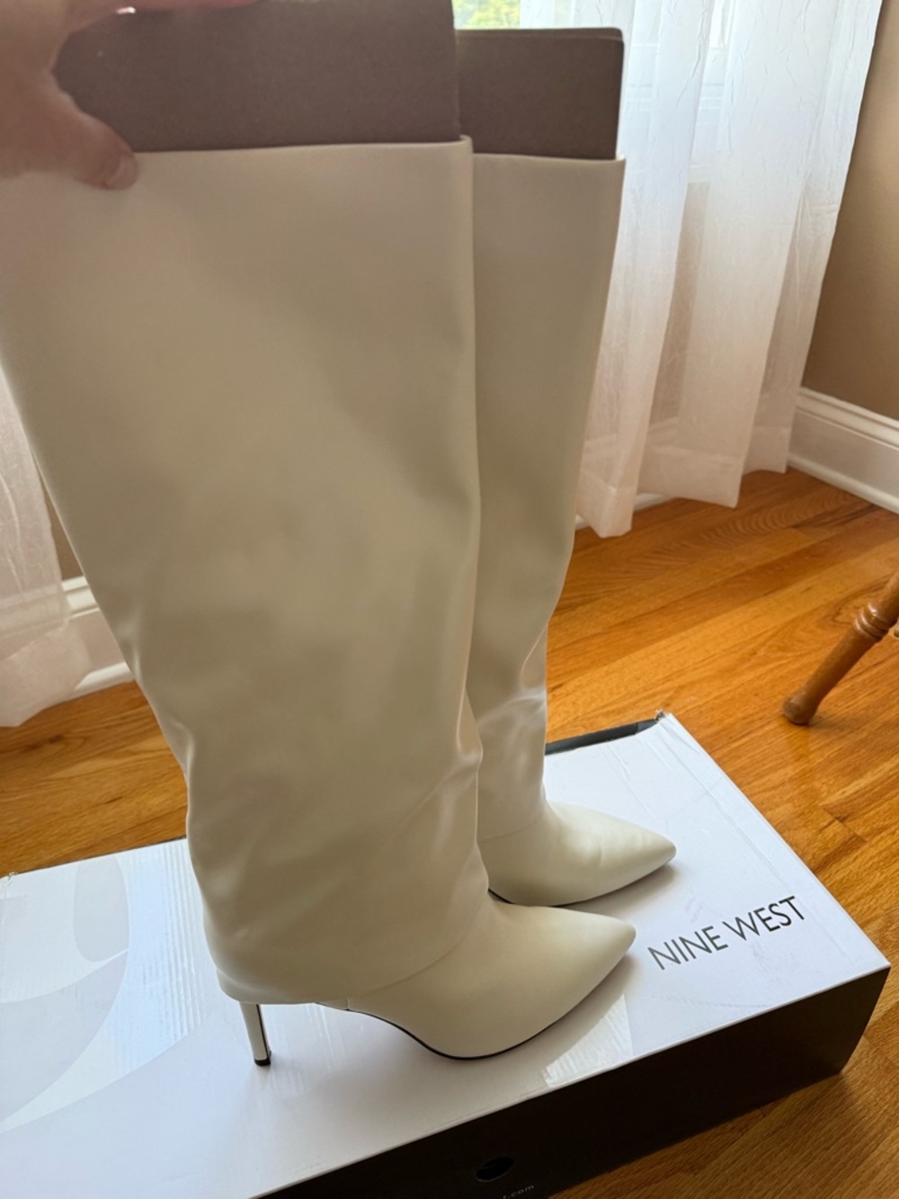 Nine West White Over-the-Knee Pointed Toe Stiletto Boots
